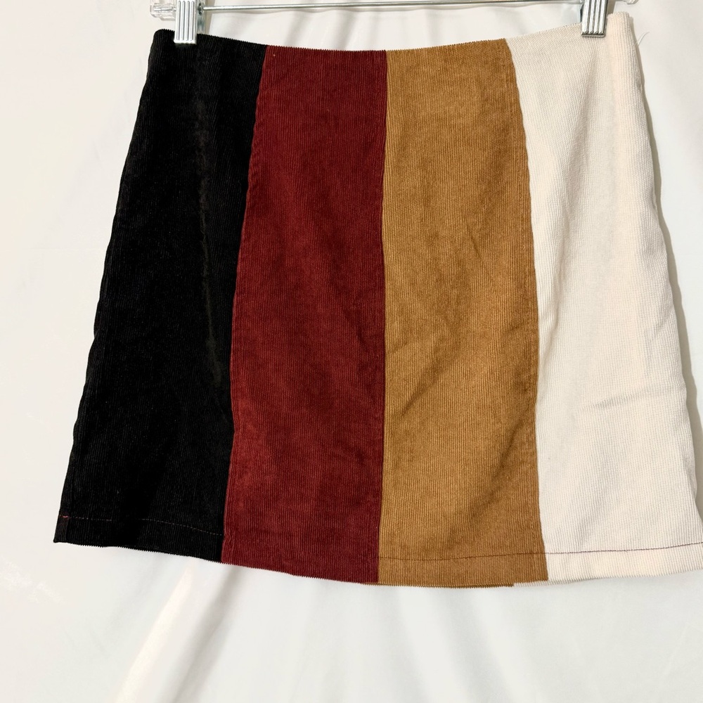Altar’d State Corduroy Lined Burgundy Cream Color Block Mini Skirt Size Small